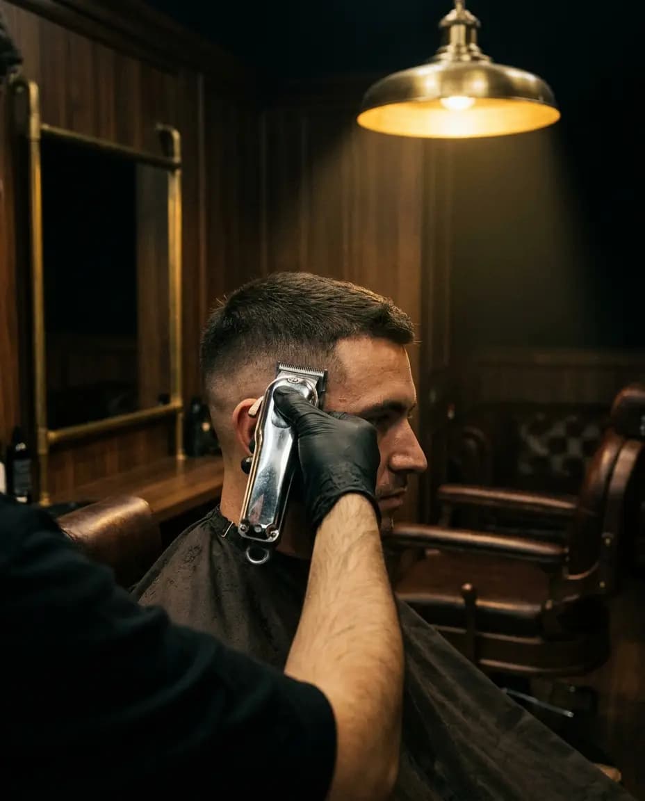 Corte clásico con máquina profesional y fade lateral